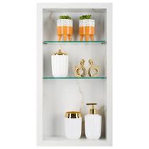 Nicho Para Banheiro Em Porcelanato Polido Com Prateleira De Vidro (CALACATA)