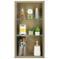 Nicho Para Banheiro Em Porcelanato Polido Com Prateleira De Vidro (Cardigan Lux)