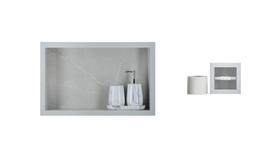 Nicho Para Banheiro Em Porcelanato Polido Porta Shampoo e Porta Papel Higienico - Cinza Claro 50cm