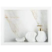 Nicho Para Banheiro Em Porcelanato Polido Porta Shampoo Sabonete Organizador (Calacata 40)