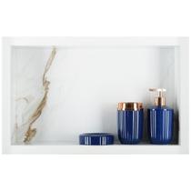 Nicho Para Banheiro Em Porcelanato Polido Porta Shampoo Sabonete Organizador (Calacata 50)