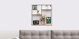 Nicho para decoração aramado quadrado c/ prateleiras preto com cru Nicho para decoração aramado quadrado c/ prateleiras preto com cru