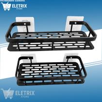 Nicho Prateleira Banheiro Aço Inox Preto Adesivo Sem Furo Porta Shampoo Parede Organizador Cozinha Kit 2