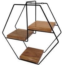 Nicho Prateleira Organizadora Hexagonal Pequena Steel Wood Preto Fosco