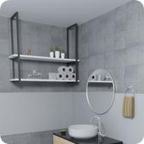 Nicho Preto Prateleira Suspensa Teto Banheiro Branca 100cm