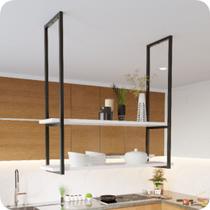 Nicho Preto Prateleira Suspensa Teto Cozinha Branca 80cm