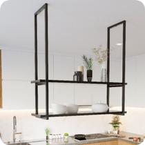 Nicho Preto Prateleira Suspensa Teto Cozinha Preta 100cm