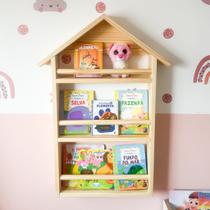 Nicho Triplo Casa Prateleira Infantil para Livros, Brinquedos e Decoração Expositor de Bonecas de Madeira