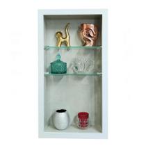 Nicho Vertical de Embutir Prateleira Vidro - Porcelanato Borda de Aluminio