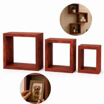 Nichos decorativos quadrados madeira fosca vinho parede sala quarto escritorio moderno kit 3 Nichos decorativos quadrados madeira fosca vinho parede sala quarto escritorio moderno kit 3