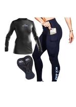 NickBike Roupa de Ciclismo Conjunto Feminino Calça Cós Alto e Camisa Forro Gel Anatômico Longos Pedais