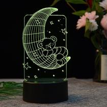 Night Light Moons Bears 3D com mudança de cor LED para crianças