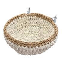 Ninho Crochê com Suporte Vertical - Canário de Cor e Azulao - Borda Marrom Ninho Crochê com Suporte Vertical - Canário de Cor e Azulao - Borda Marrom