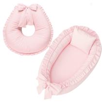 Ninho e Almofada de Amamentação Babado Percal Algodão Rosa Ninho e Almofada de Amamentação Babado Percal Algodão Rosa
