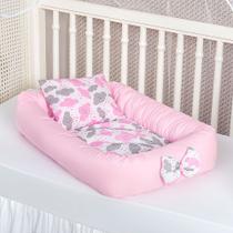 Ninho Redutor Berço para bebê Nuvem Rosa Chuva De Amor Menina 4 Peças com Travesseiro