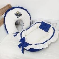 Ninho Redutor De Berço + Almofada de Amamentação com Babado e amarris aviador