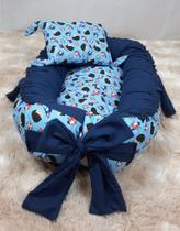 Ninho Redutor De Berço C/ Enchimento E Zíper + Travesseiro Carrinho Pipa Menino Azul marinho