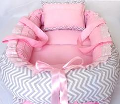 Ninho Redutor de Berço CHEVRON CINZA/ ROSA Ninho Redutor de Berço CHEVRON CINZA/ ROSA