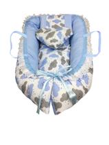 Ninho Redutor de Berço Com Alça com Travesseiro e Almofada Coração 80cm x 60cm Nuvem Azul