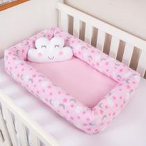 Ninho Redutor de Berço de Bebê CÉU ESTRELADO ROSA + Almofadinha Nuvem