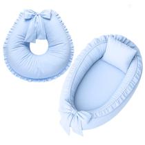 Ninho Redutor de Berço e Almofada de Amamentação Babado Azul Ninho Redutor de Berço e Almofada de Amamentação Babado Azul