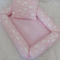 Ninho Redutor de Berço para Bebê Menina com Zíper + Almofadinha 2 peças Nuvem Rosa Ninho Redutor de Berço para Bebê Menina com Zíper + Almofadinha 2 peças Nuvem Rosa