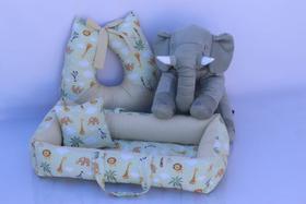Ninho Redutor Light Safari + Elefante Pelúcia 60 Cm + Almofada Amamentação - Mini Mundo Baby
