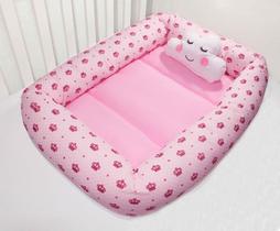 Ninho Redutor Para Bebê Menina Coroa Rosa com Almofada Nuvem. - Happy Baby Ninho Redutor Para Bebê Menina Coroa Rosa com Almofada Nuvem. - Happy Baby