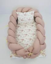 Ninho Redutor Para Berço Com Trança Menina Floral Rosê Nude