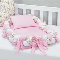 Ninho Trança Redutor Berço Floral Rosa Menina Chuva De Amor Ninho Trança Redutor Berço Floral Rosa Menina Chuva De Amor