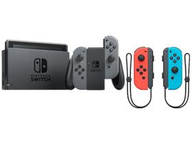 Nintendo Switch 32GB HAC-001-01 1 Controle Joy-Con - Cinza + Controle sem Fio Joy-Con Vermelho e Azul