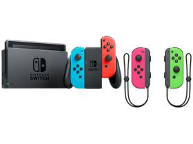 Nintendo Switch 32GB HAC-001-01 1 Controle Joy-Con - Vermelho e Azul + Controle sem Fio Joy-Con Rosa