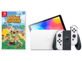 Nintendo Switch OLED 64GB Branco 1 Par de - Controles Joy-Con 7.0” + Animal Crossing