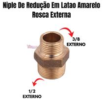 Niple De Reducao Em Latao Amarelo Rosca Externa 1/2 X 3/8