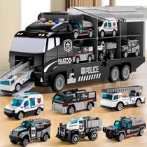 NIPLOOOW Brinquedos para Meninos Pequenos de 3 a 8+ Anos, Conjunto de Caminhões de Polícia com Tapete de Brincar e Carro de Metal Fundido, Caminhão Transportador para Crianças, Presentes de Aniversário
