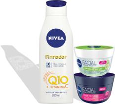 Nivea Hidratante Firmador Q10 200ml + Creme Noturno e Gel Pepino Hialurônico