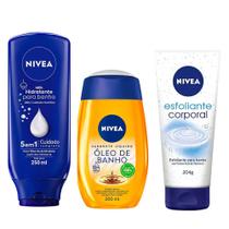 NIVEA Kit - Esfoliante Corporal + Sabonete Líquido Óleo + Hidratante Para Banho