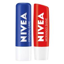 NIVEA Kit Hidratante Labial Morango Shine + Protetor Labial Original Care