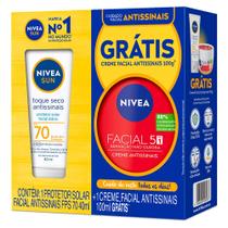 NIVEA Kit Protetor Solar Facial Antissinais Toque Seco FPS70 40ml + Creme Facial Antissinais 100g