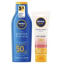 NIVEA Kit Protetor Solar Sun Protect & Hidrata FPS50 200ml + Protetor Solar Facial Beauty Expert Pele Normal a Seca FPS50 50g