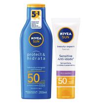NIVEA Kit Protetor Solar Sun Protect & Hidrata FPS50 200ml + Protetor Solar Facial Beauty Expert Sensitive FPS50 50g