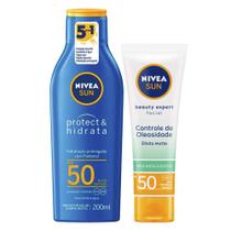 NIVEA Kit Protetor Solar Sun Protect & Hidrata FPS50 200ml + Protetor Solar Facial Sun Beauty Expert Pele Oleosa FPS50 50g