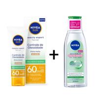 Nivea kit sun facial beauty oleosidade fps60 50ml + água micelar efeito matte 200ml