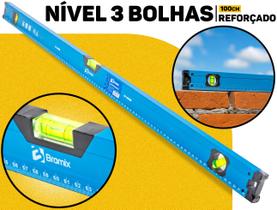 Nível 3 Bolhas Bramix 100cm Profissional De Alumínio Alta Precisão Construção Civil Acabamentos Reformas Alinhamento