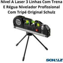 Nível A Laser 3 Linhas Com Trena E Régua Nivelador Profissional Com Tripé Original Schulz