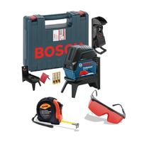 Nível a Laser Bosch 15m, Vermelho, 2 Linhas, 2 Prumos com Suporte RM1, Óculos Vermelho e Trena GCL 215