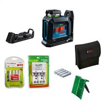 Nível a Laser Bosch 360, Linhas VERDES, 10m, IP64 Com Acessórios e Kit Recarregável Profissional GLL 220 G