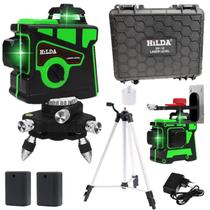 Nivel Laser 12 Linhas Verde 2 Baterias Recarregável Maleta Tripé De Alumínio Regulável 1,5m Lazer Esquadro Prumo