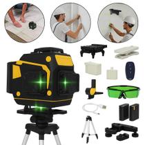 Nível Laser 12 Linhas Verde 3D Recarregável 2 Baterias Tripé Profissional