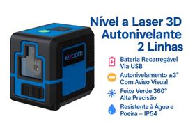 Nível Laser 3D Autonivelante Verde 2 Linhas Bateria Recarregável Base Magnética